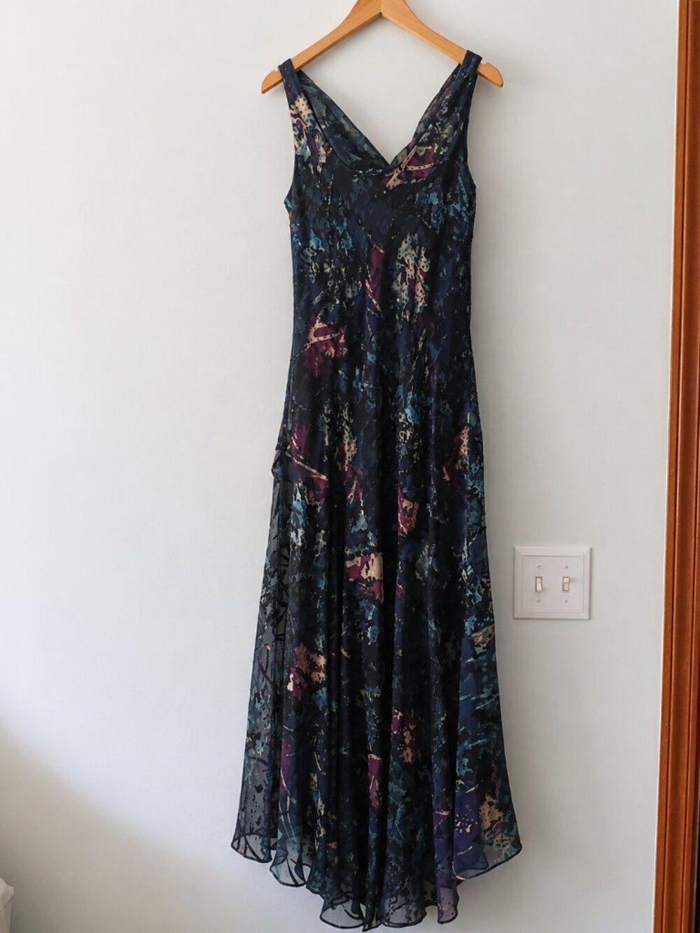 Vtg Alex Evenings Burnout Sequin Beaded Ruffle Bottom Maxi Cowl Neck Dress 10 - Picture 2 of 6